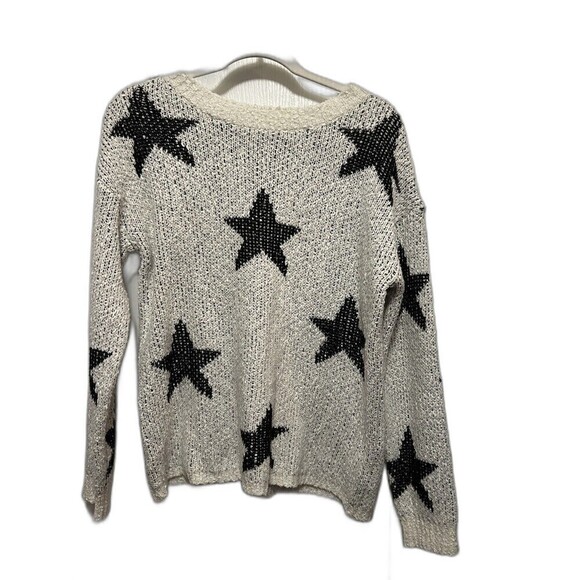 Altar'd State Women's Sweater Small/Medium White Black Stars Crew Neck Pullover - Picture 1 of 16